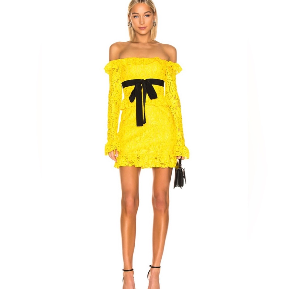 BROGNANO Off The Shoulder Lace Mini Yellow Dress size US 8